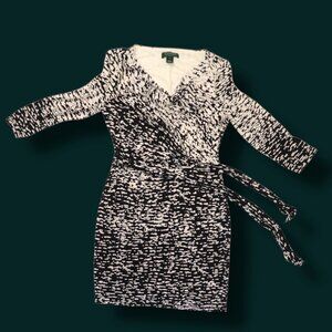 Lauren Ralph Lauren Womens Abstract Print Dress Black Off White Size 10